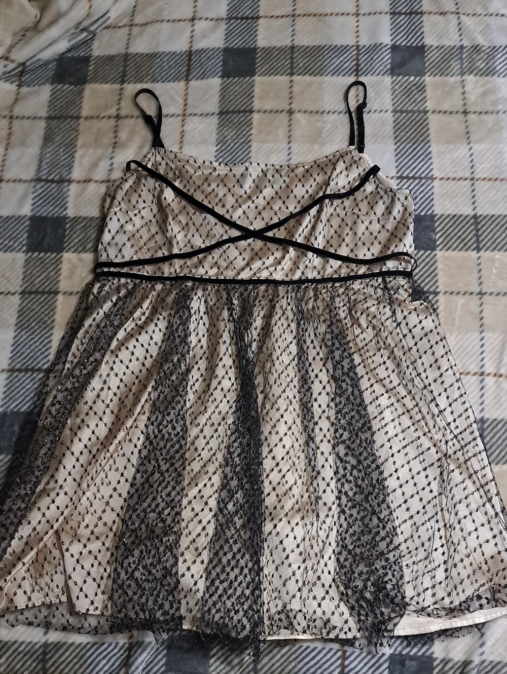 Cider Beige Dress with Black Lace Overlay